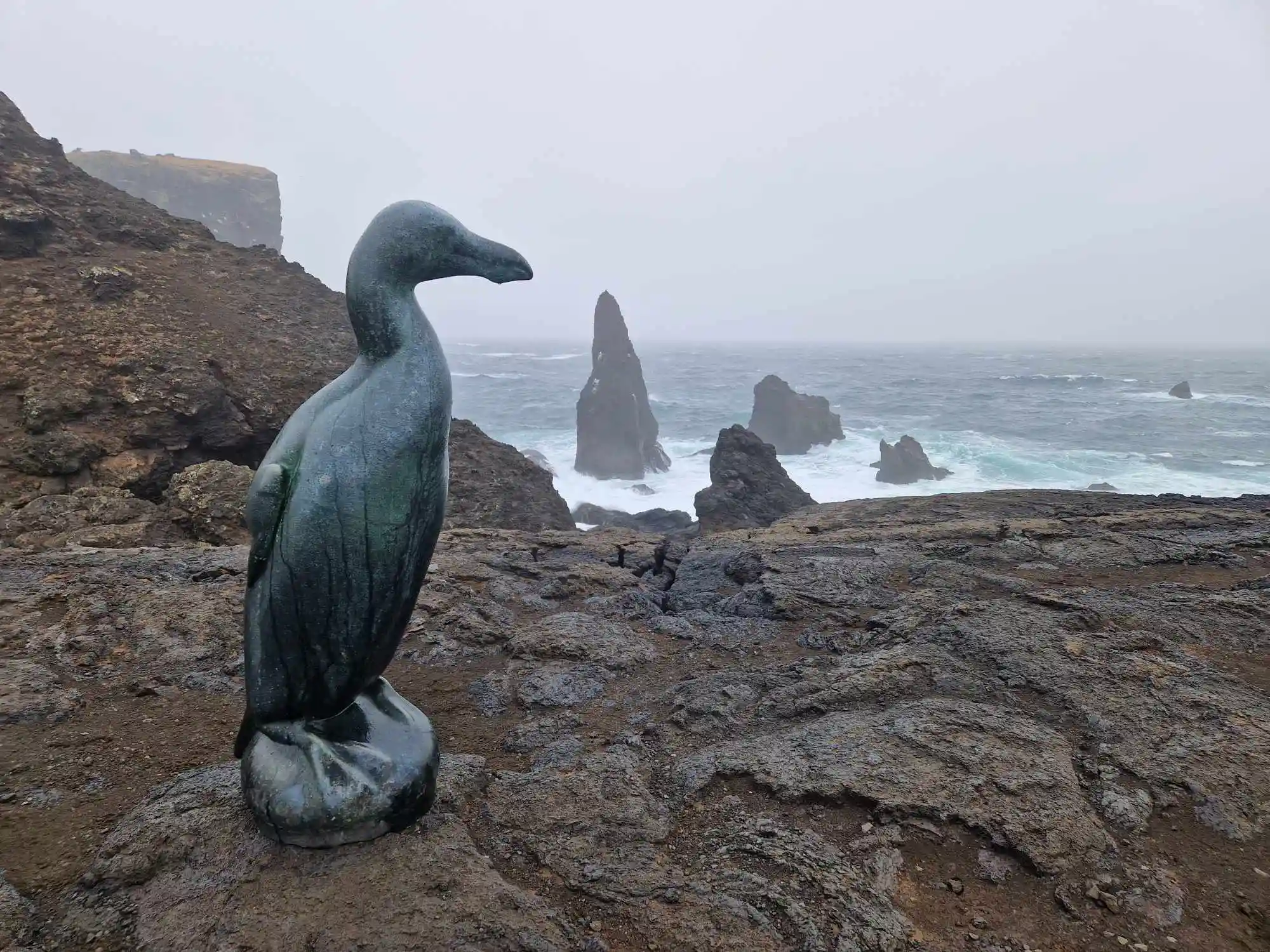 The bird gerifugl (Pinguinus impennis) was clubbed by fishermen back in the day. The last one was killed in Eldey 1844.