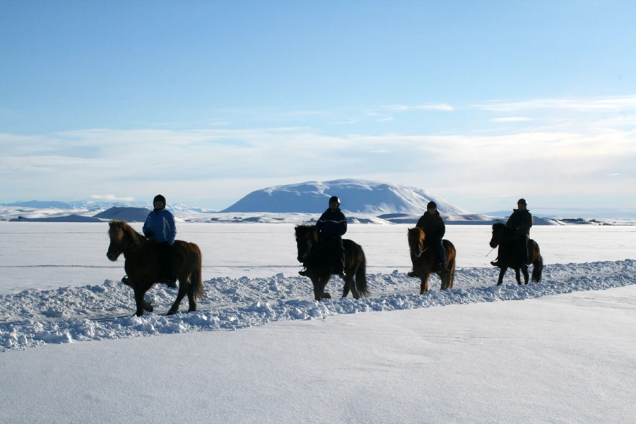 Riding on the frozen lake Mývatn.