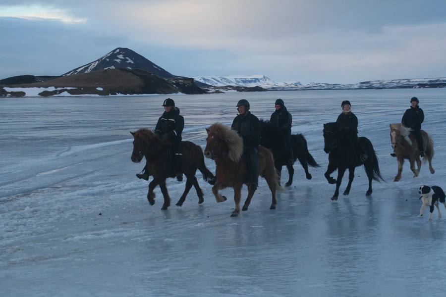 Riding on frozen lake Mývatn.